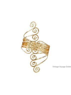 Gold Plated Upper Arm Bracelet Cuff Bangle Butterfly Flower Boho Jewelry